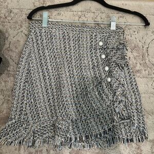 Zara Black, White, & Blue Tweed Mini Skirt